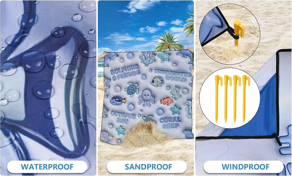 WIWIGO Beach Blanket Mat Waterproof Sandproof for 2-8 Adults Quick Drying