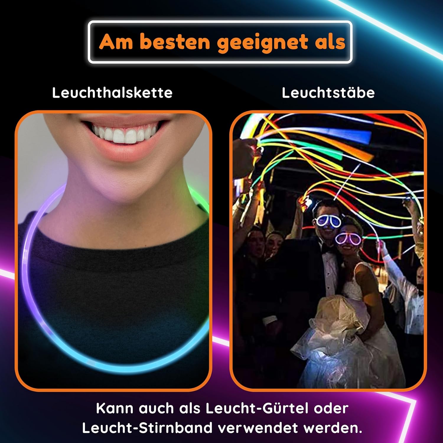 Glow Fever Glow Sticks Bulk 100ct 22'' Glow Necklaces with Connectors, Neon Light Sticks for Party Festivals Raves Concert Birthday Wedding, Multicolor