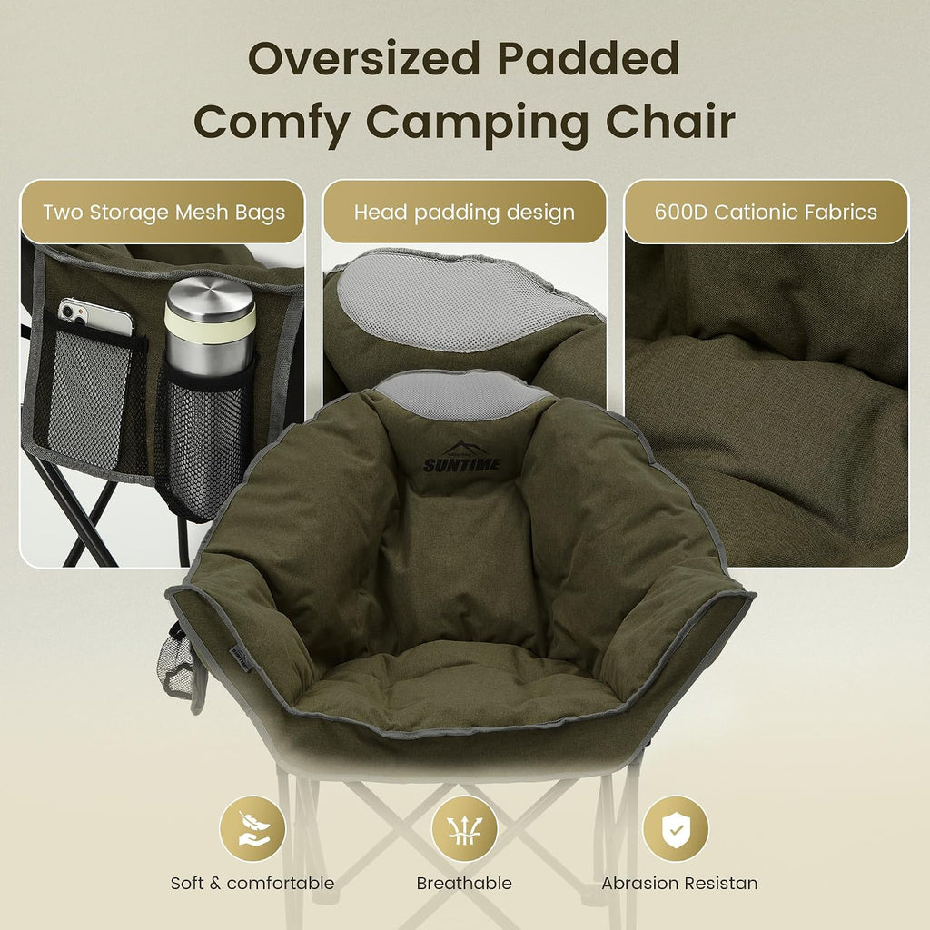 Oversized Padded Comfy Camping Chair for Adults, Army Green (2 Pack)