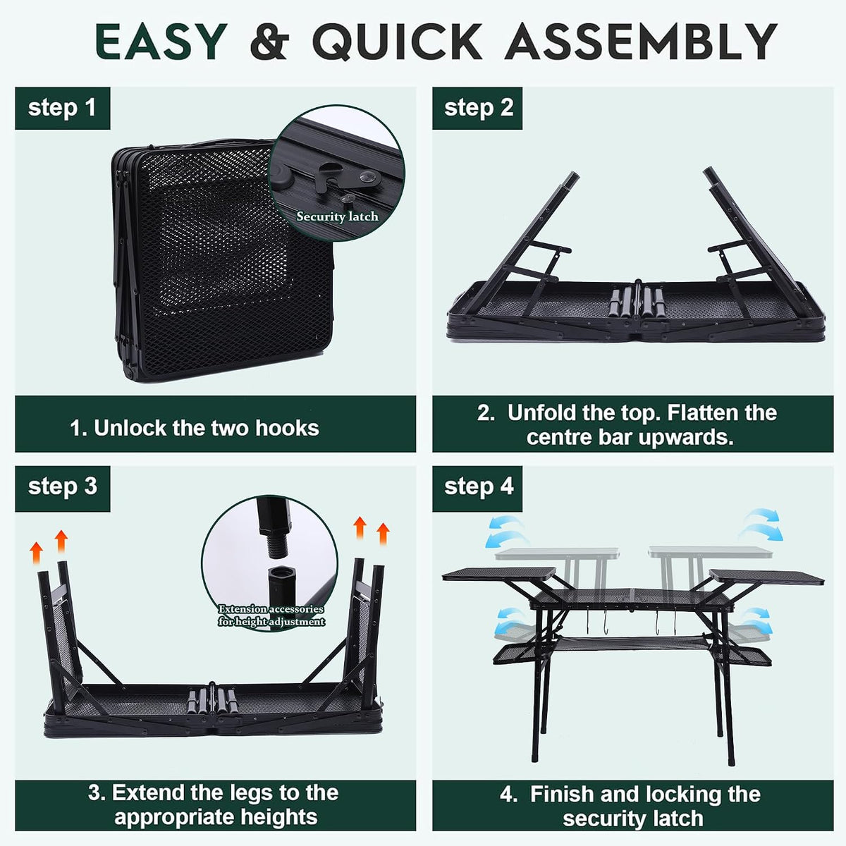 Nice C Camping Metal Table, Compact Outdoor Folding Tailgate Grill Table