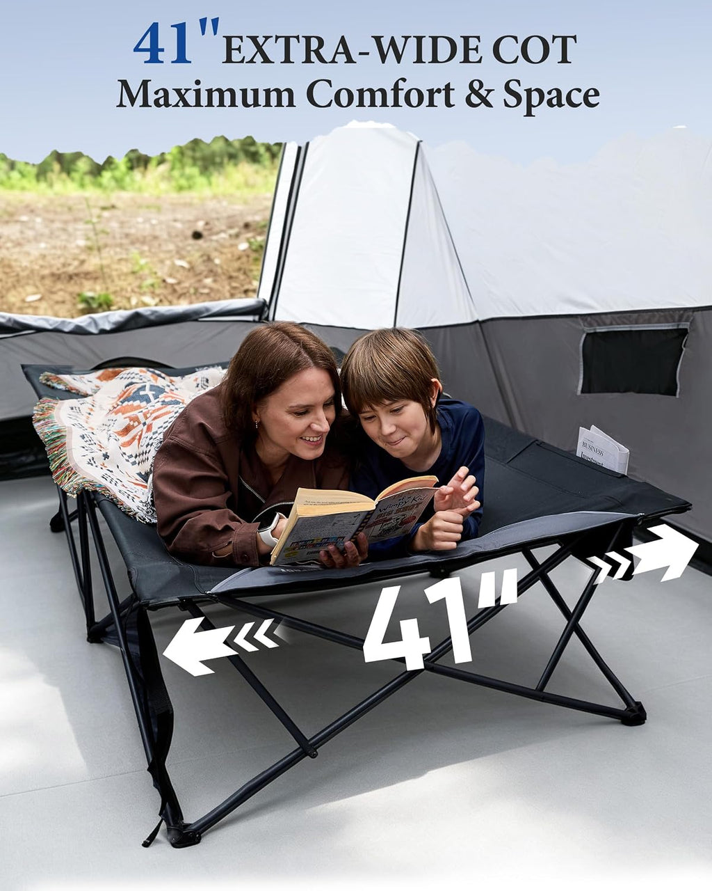 41" Wide Folding Camping Cot, 500lbs Heavy Duty Cots for Adults Big & Tall