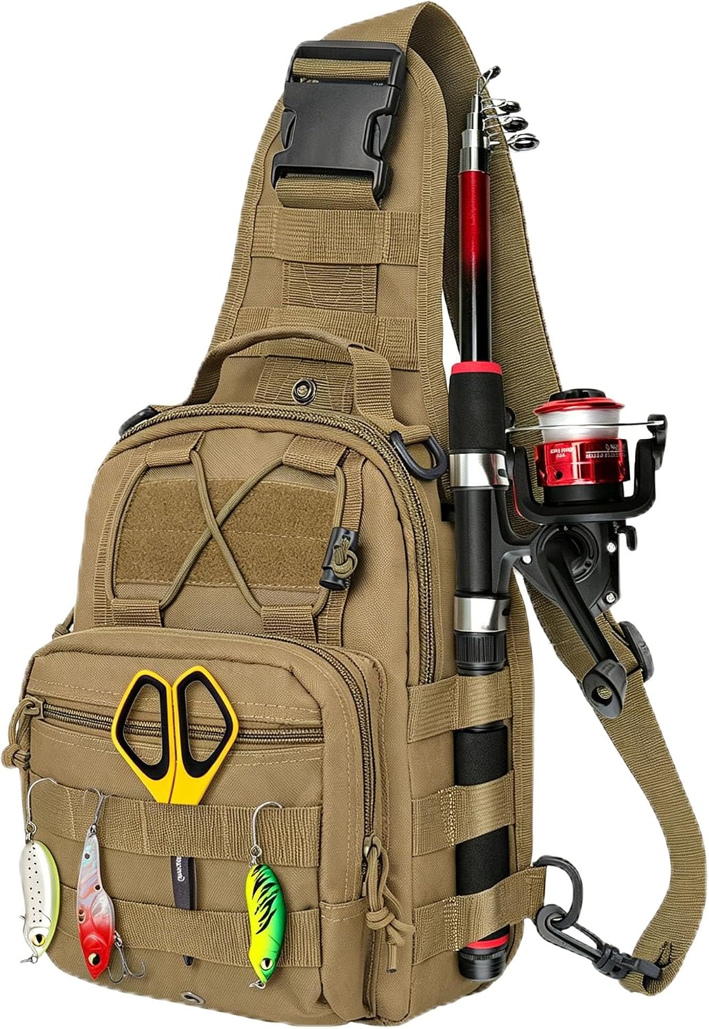 Fishing Backpack Small Fishing Tackle Storage Bag with 3 Methods of Carrying Large Capacity Sling Backpack for Outdoor Hiking Travel Hunting (Pythonskin Black)
