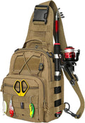 Fishing Backpack Small Fishing Tackle Storage Bag with 3 Methods of Carrying Large Capacity Sling Backpack for Outdoor Hiking Travel Hunting (Khaki)