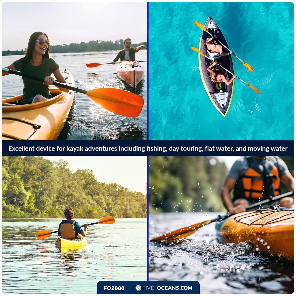 Five Oceans Kayak Paddles, 84" - 7ft Kayak Fishing Paddle, Detachable Heavy-Duty Aluminum Shaft, Reinforced Fiberglass Blades, 2-Piece Snap-Button, Lightweight Paddle Design for All Kayaks - FO2880