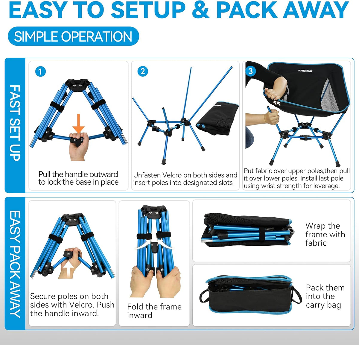 MARCHWAY Lightweight Folding Camping Chair, Portable, Compact and Sturdy