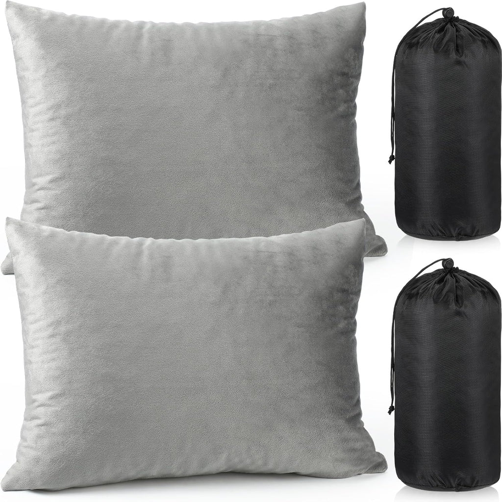 SmoothNovelty 2 Pack Camping Pillow for Sleeping Shredded Memory Foam Travel Pillow with Storage Bag, Compressible Portable Pillow for Outdoor Camp Backpacking Hiking Essential Gear (Grey,Small)