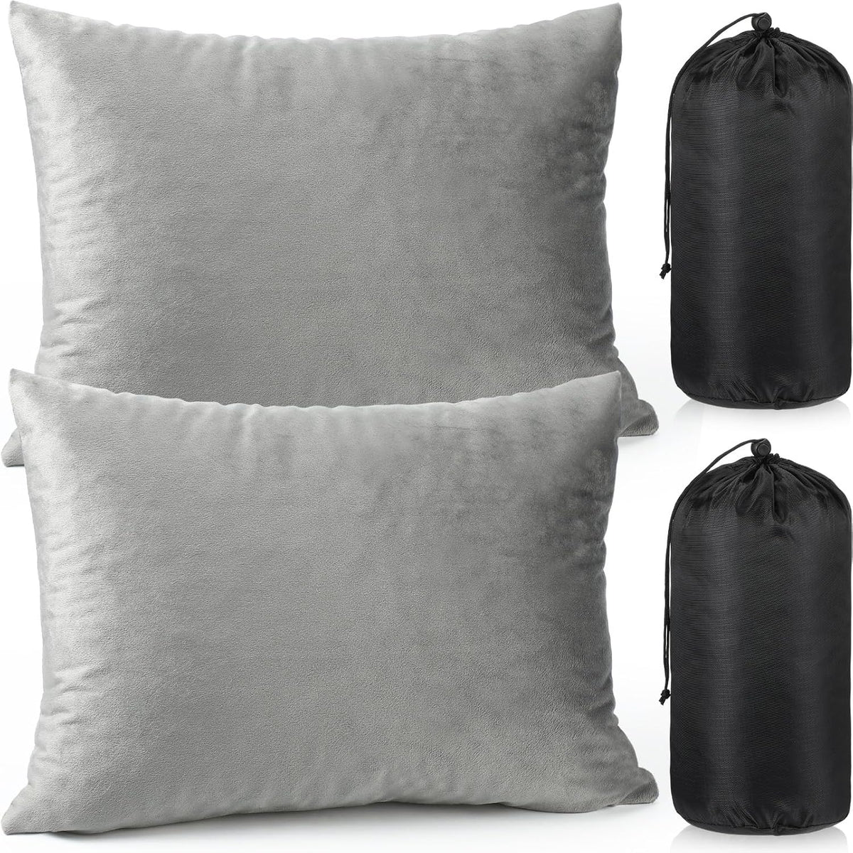 SmoothNovelty 2 Pack Camping Pillow for Sleeping Shredded Memory Foam Travel Pillow with Storage Bag, Compressible Portable Pillow for Outdoor Camp Backpacking Hiking Essential Gear (Grey,Small)