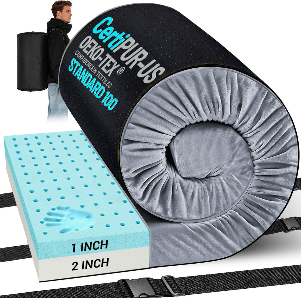 Memory Foam Camping Mattress, Ventilated Breathable Design CertiPUR-US & Oeko-TEX Certified Sleeping Pad Waterproof 3inch Non-Slip Portable Sleeping Camping Mat with Storage Bag for Car Travel