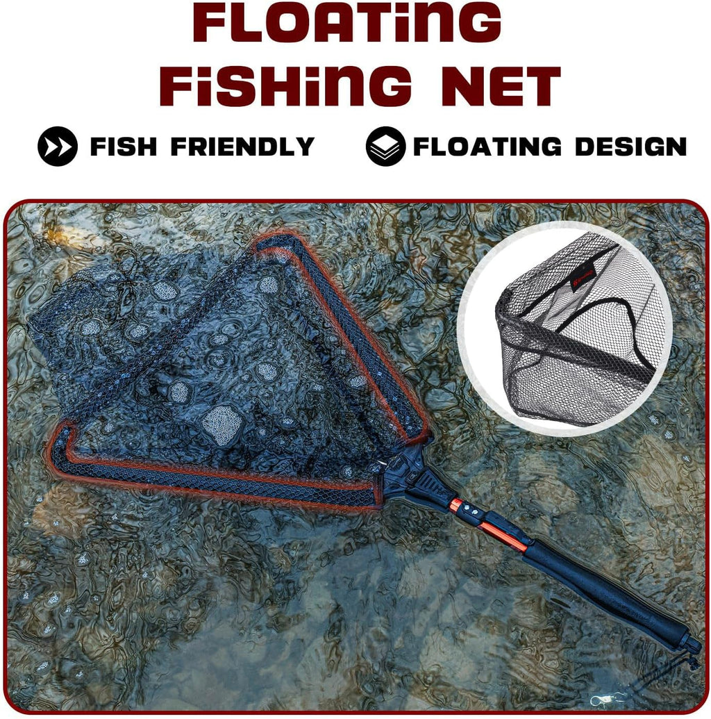 Sougayilang Fishing Net Fish Landing Net, Foldable Collapsible Telescopic Pole with EVA Handle, Durable Nylon Material Mesh, Safe Fish Catching or Releasing