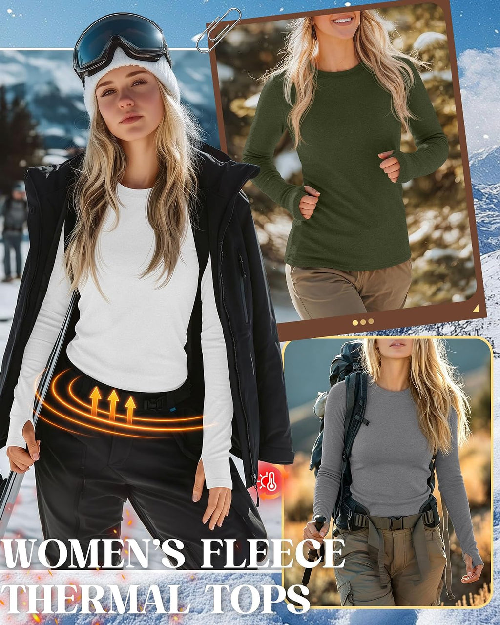 Neer 4 Pack Women's Thermal Fleece Lined Shirts Warm Base Layer