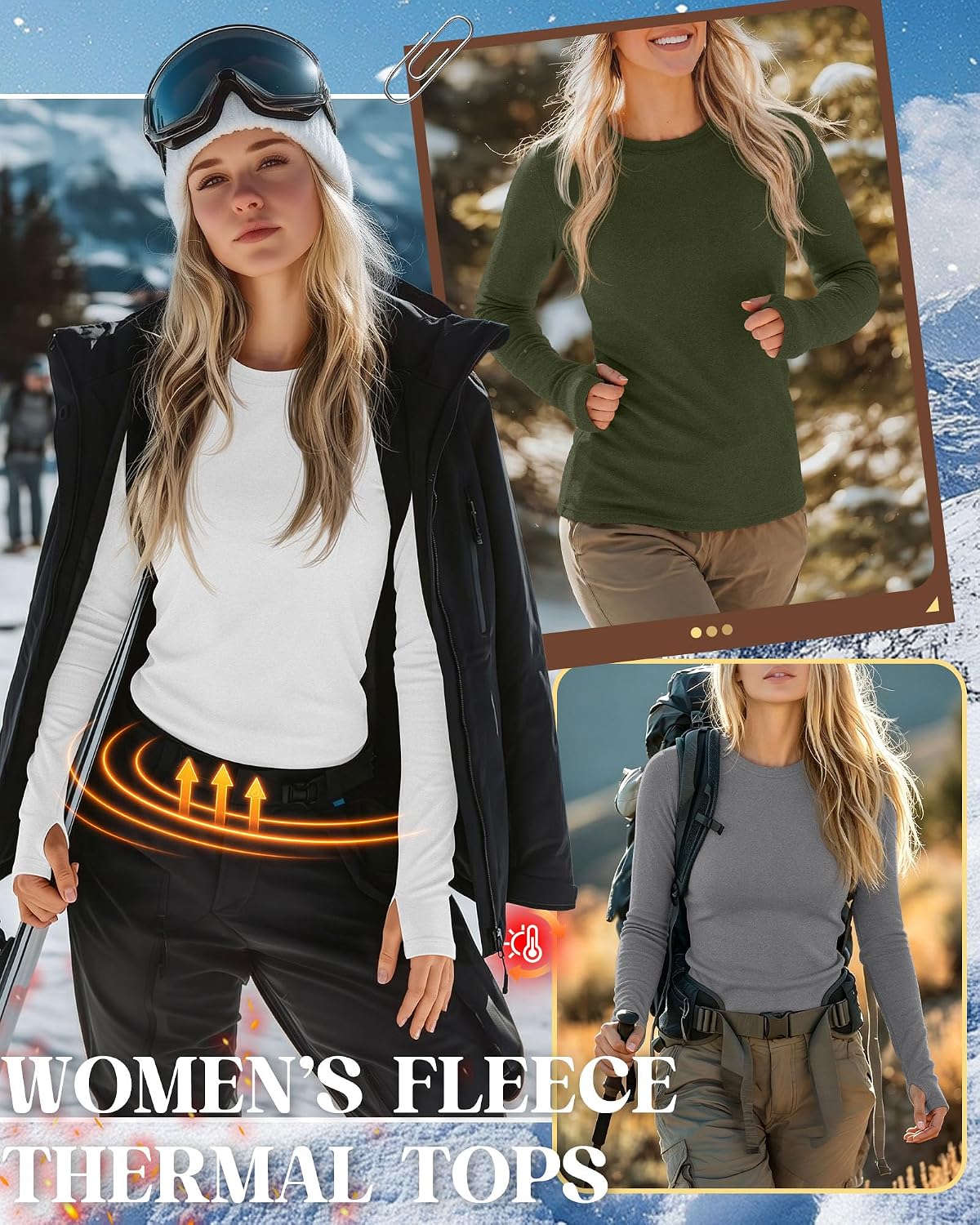 Neer 4 Pack Women's Thermal Fleece Lined Shirts Warm Base Layer