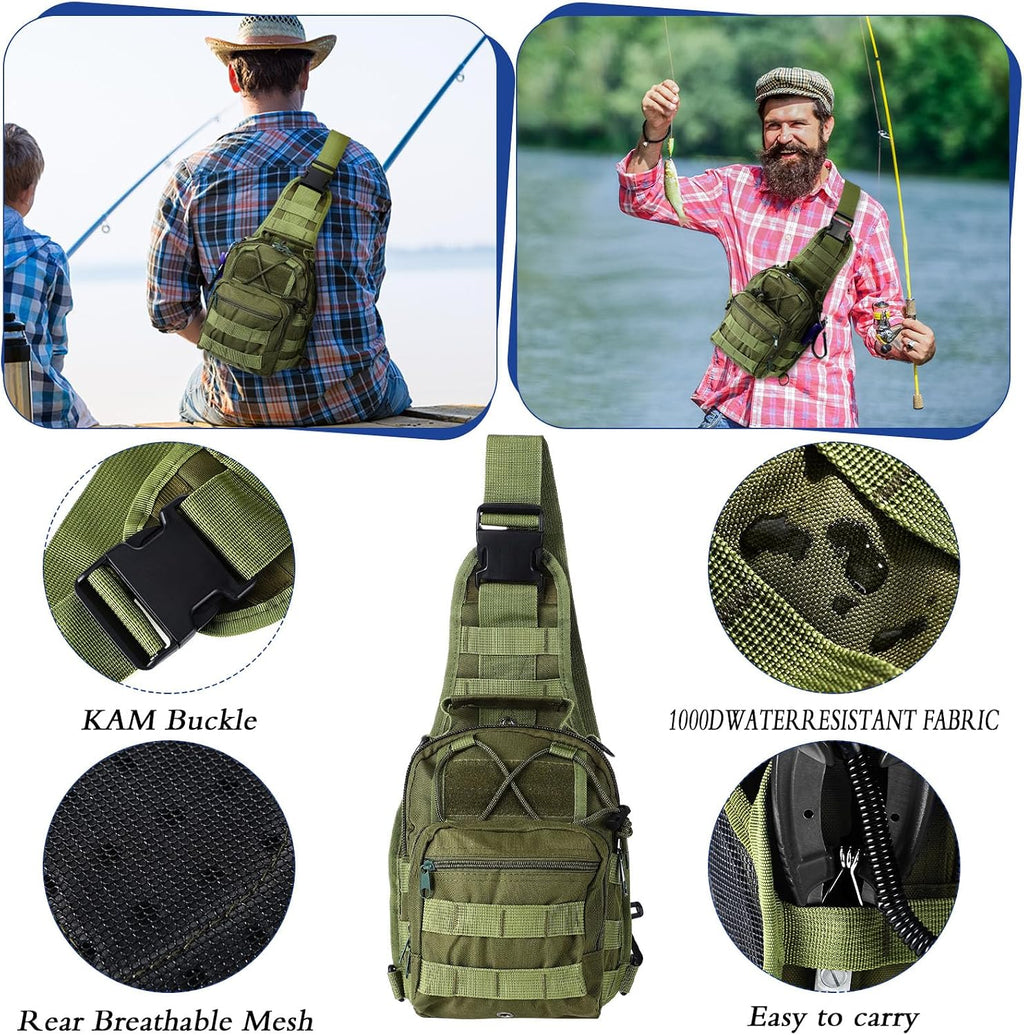 Sosation 482 Pcs Fishing Sling Tackle Bag Set Fish Tackle Box Backpack Storage Fishing Gear and Equipment Included Fish Hook Remover Tool Lures Lip Gripper, Gift for Men