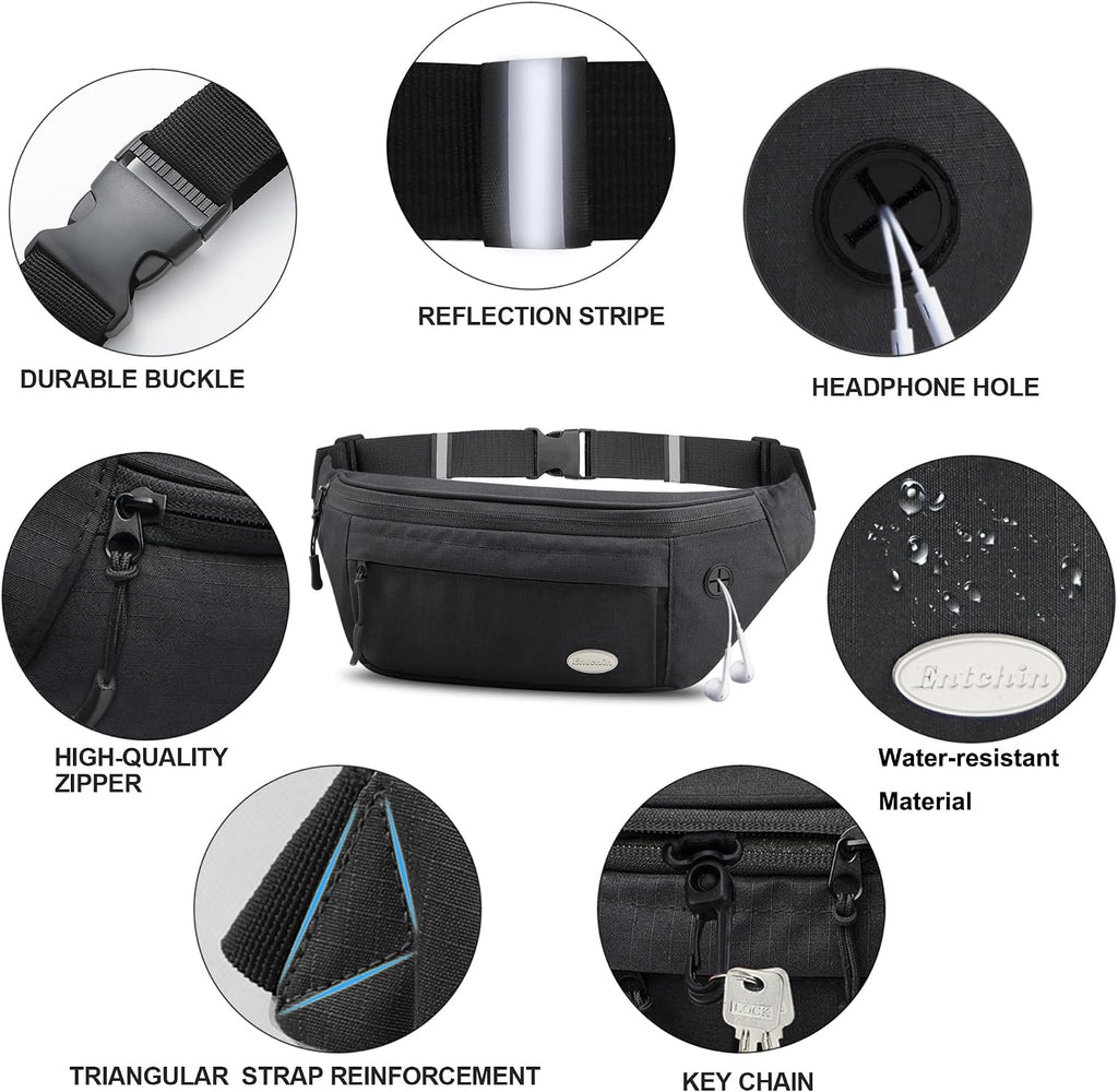 Entchin Water-Resistant Fanny Pack, 4-Zipper Belt Bag