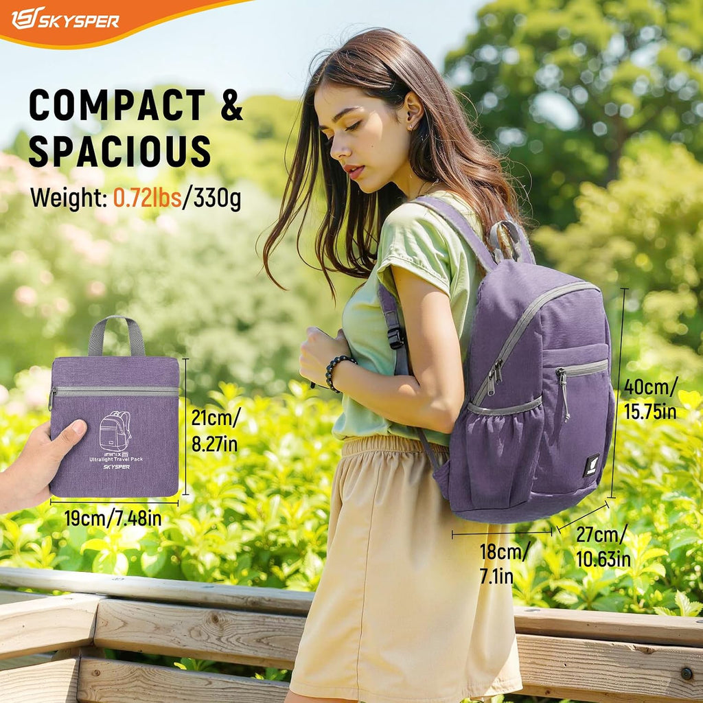 SKYSPER Anti Theft Hiking Backpack, 20L RFID Packable Travel Daypack, Lightweight Foldable Back Pack for Walking Daytrip