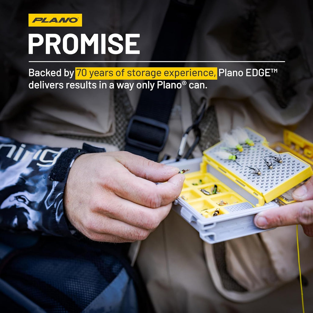 Plano Edge Micro Fly Storage Box, Gray and Yellow, Waterproof and Rust-Resistant Customizable Fishing Tackle Organization