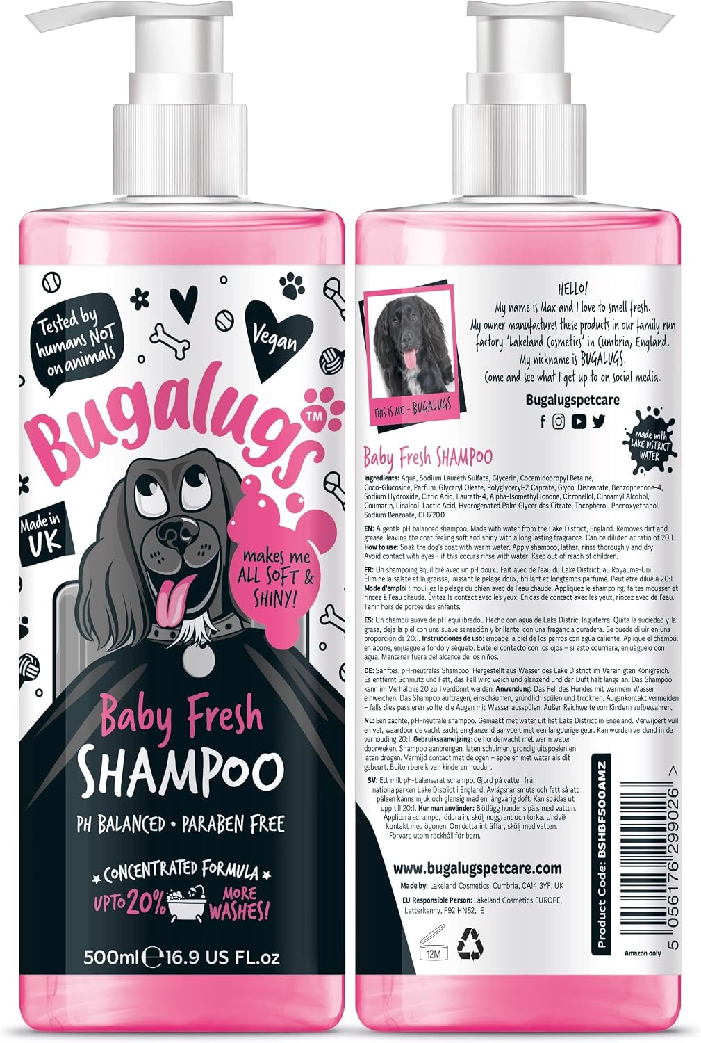 BUGALUGS Baby Fresh Dog Shampoo 16.85 FL Oz - Grooming Product for Smelly Dogs with Baby Powder Scent - Best Puppy Shampoo, Conditioner, Vegan and Professional Pet Shampoo