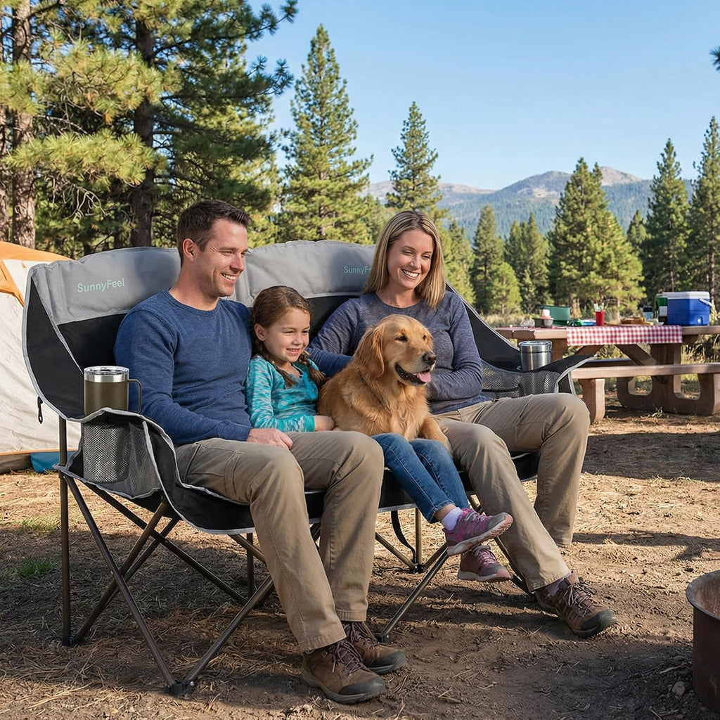 SUNNYFEEL Double Camping Chairs Padded Loveseat Chair for Adults
