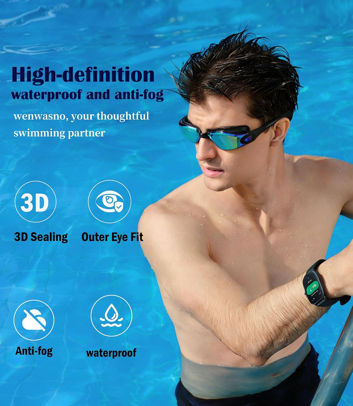 Swim Goggles, 2 Pack Unisex Adult Swimming Goggles No Leakage Anti Fog Wide View for Men Women Youth