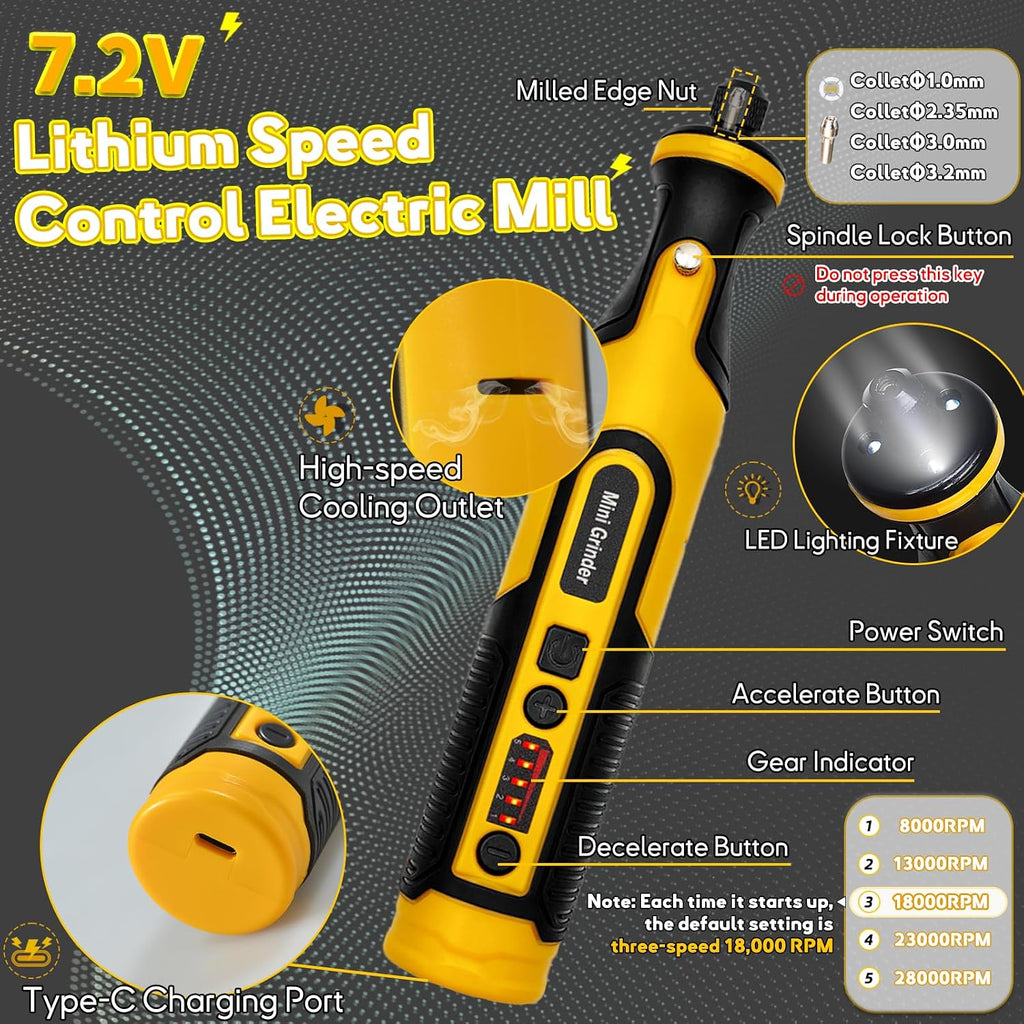 7.2V Mini Cordless Rotary Tool, 59 Attachments for DIY Crafts
