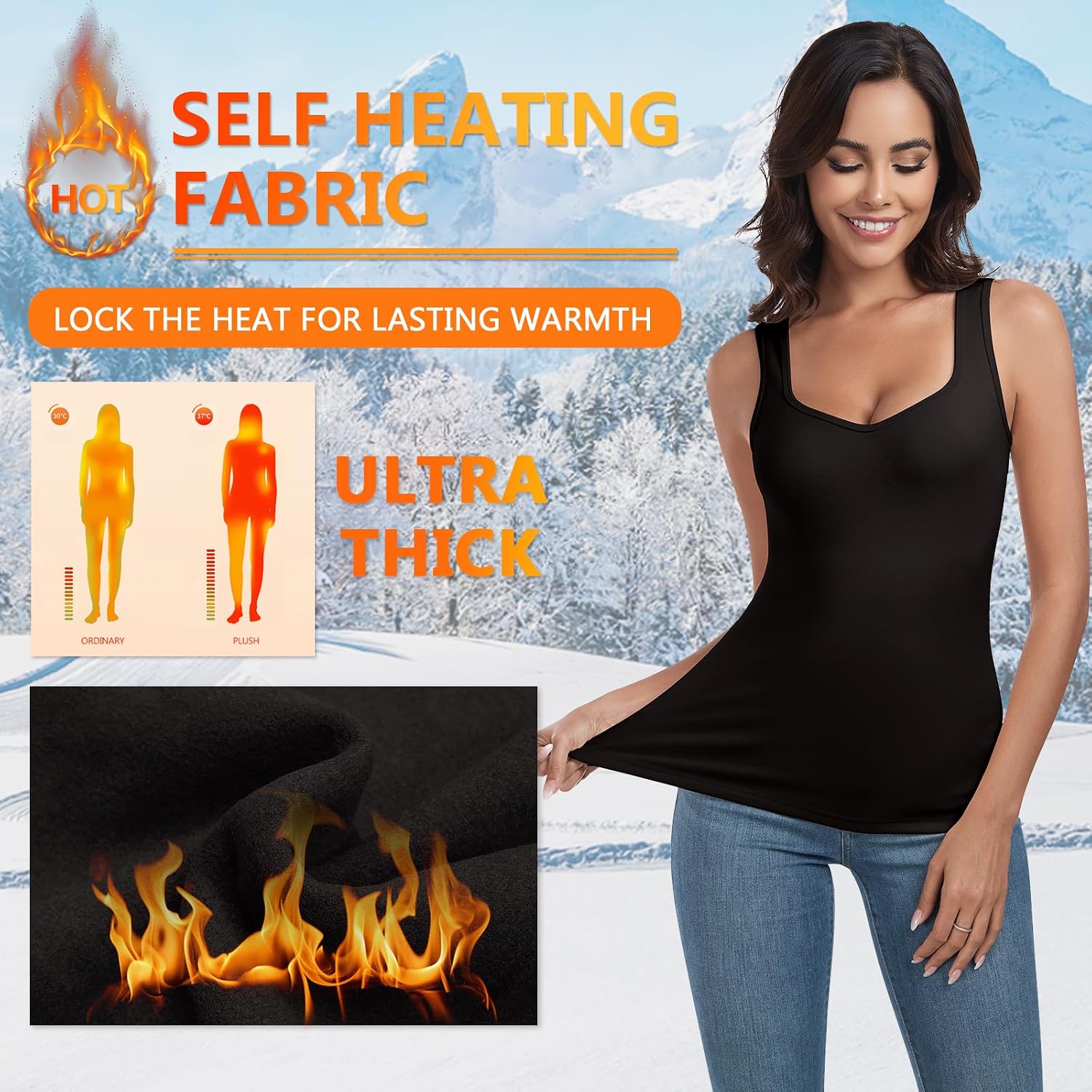 WOWENY Thermal Fleece Tank Top for Women V Neck Sleeveless Shirts Camisole Warm Base Layer Cami Vest Underwear Tops