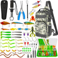 THKFISH 79 Pcs Fishing Tool Kit, Fishing Backpack with Tackle Boxes Fishing Pliers Kit Fishing Bait Lure Gear Kit Include Fish Hook Remover, Fishing Lures, Lip Gripper