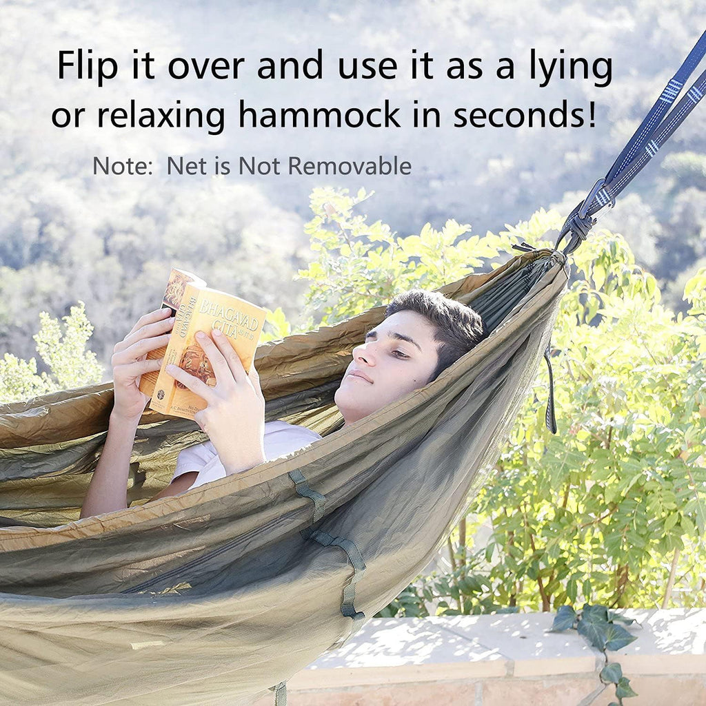 Sunyear Camping Hammock, Portable Single & Double Hammock with Net, 2 Person Hammock Tent with 2 * 10ft Straps, Best for Outdoor Hiking Survival Travel