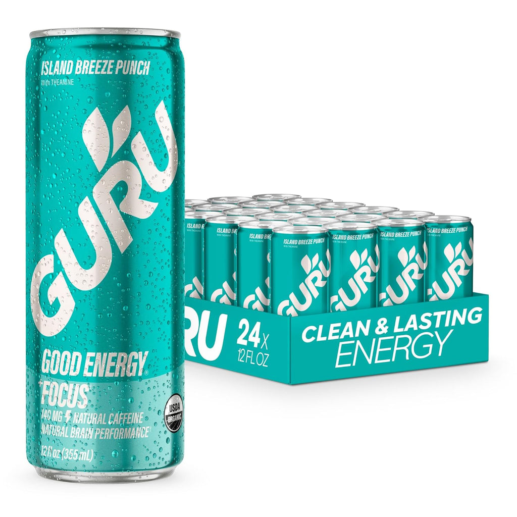 GURU Organic Energy Drink, Island Breeze Punch, 12 Fl Oz, 24 Pack