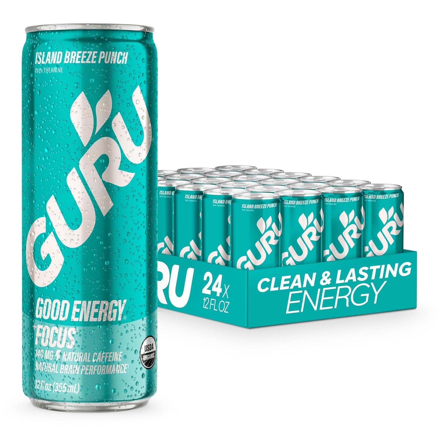 GURU Organic Energy Drink, Island Breeze Punch, 12 Fl Oz, 24 Pack