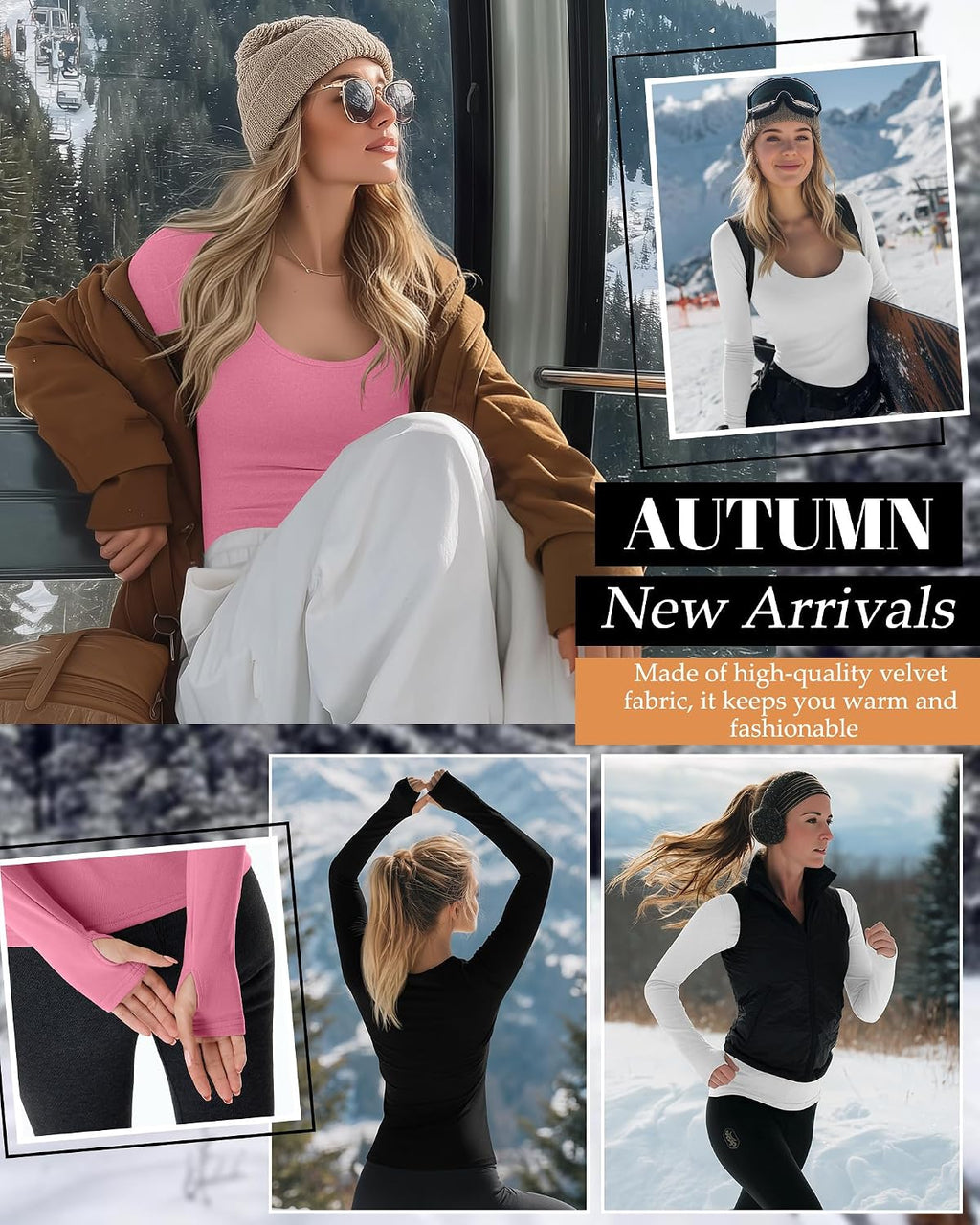 Riyiper 3 Pack Women's Thermal Long Sleeve Shirts Scoop Neck Top