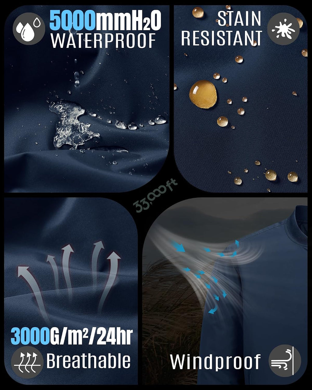 33,000ft Men's Bomber Jacket Lightweight Zip Up Waterproof Windbreaker