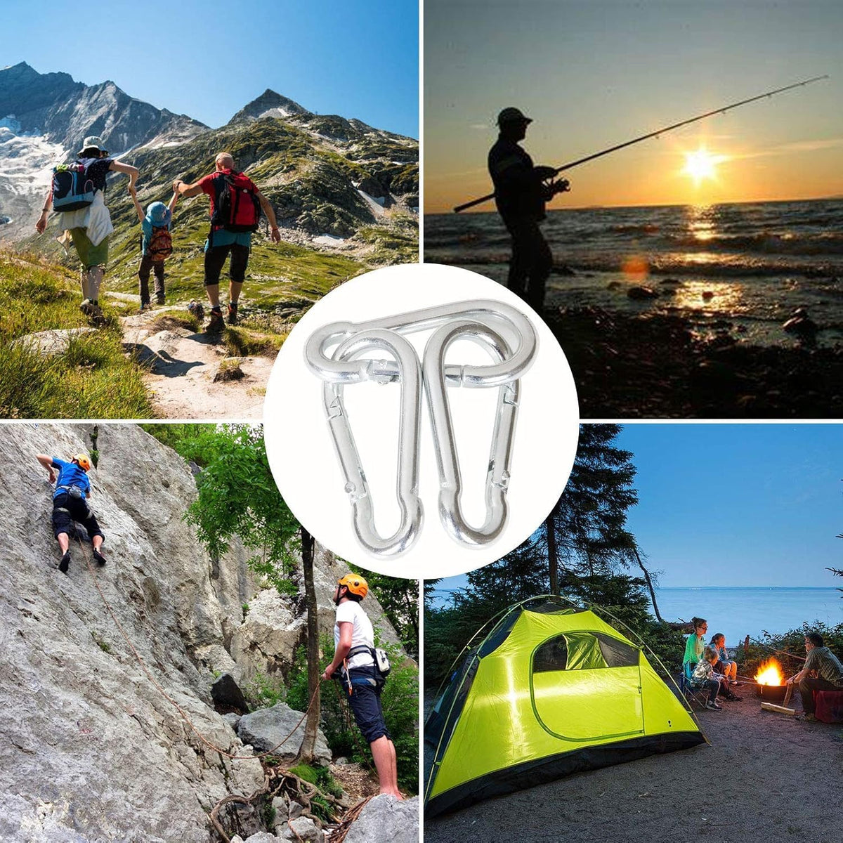 60Pcs Stainless Steel Carabiner Clip Spring Snap Hook 1/4 in, M6 2 3/8 Inch Small Heavy Duty Carabiner Clips for Hammock, Punching Bag, Swing, Gym, Galvanized