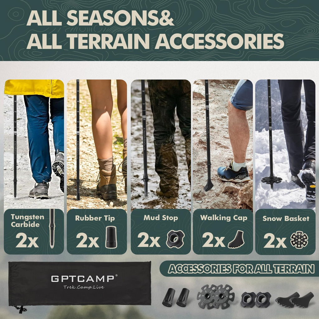 GPTCAMP Aluminum Collapsible Trekking Poles with EVA Grips