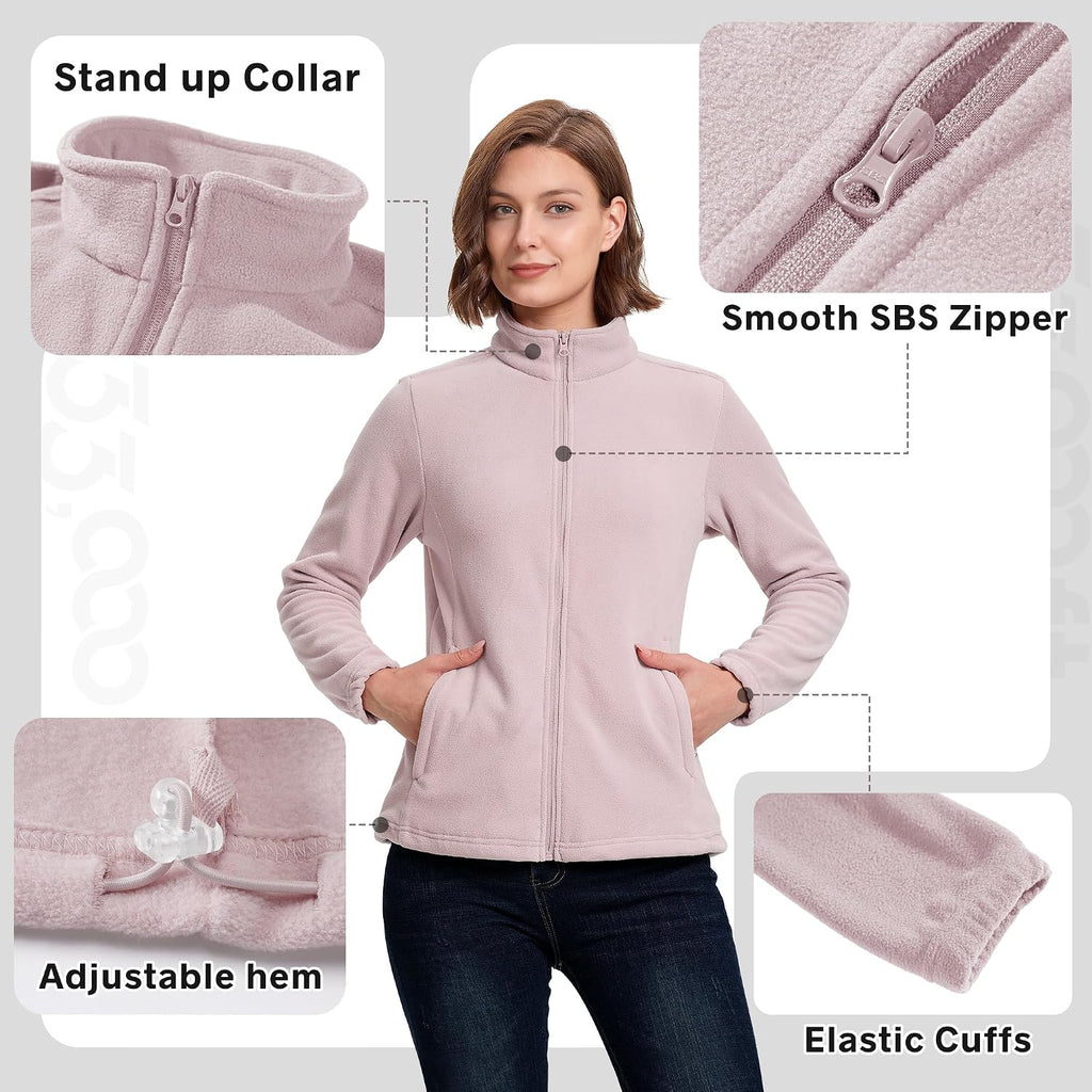 33,000ft Women's Polar Fleece Jacket Zip Up Lightweight Hiking Sweatshirt