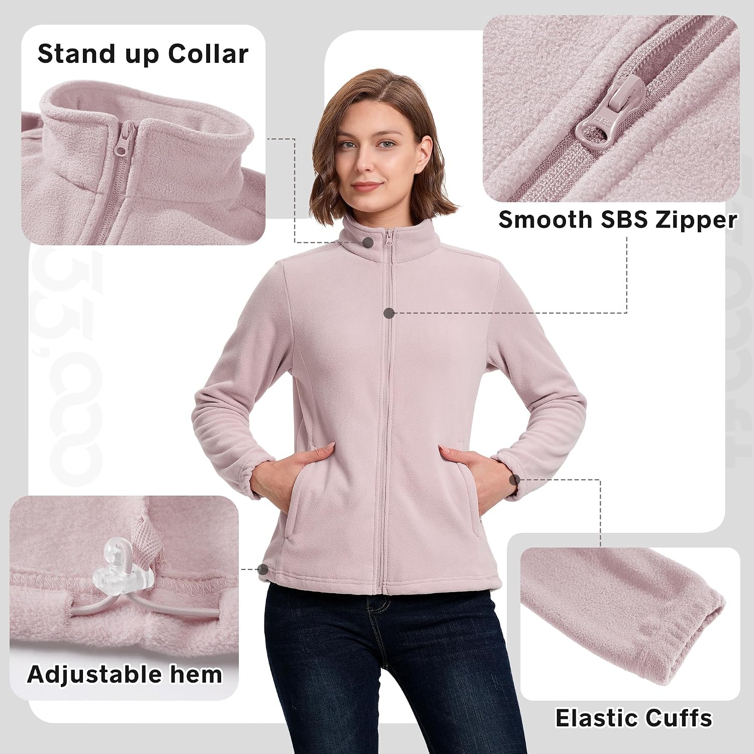 33,000ft Women's Polar Fleece Jacket Zip Up Lightweight Hiking Sweatshirt