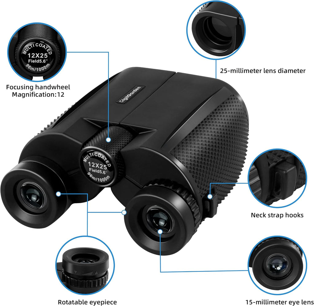 Binoculars for Adults and Kids, 12x25 Compact Binoculars for Bird Watching