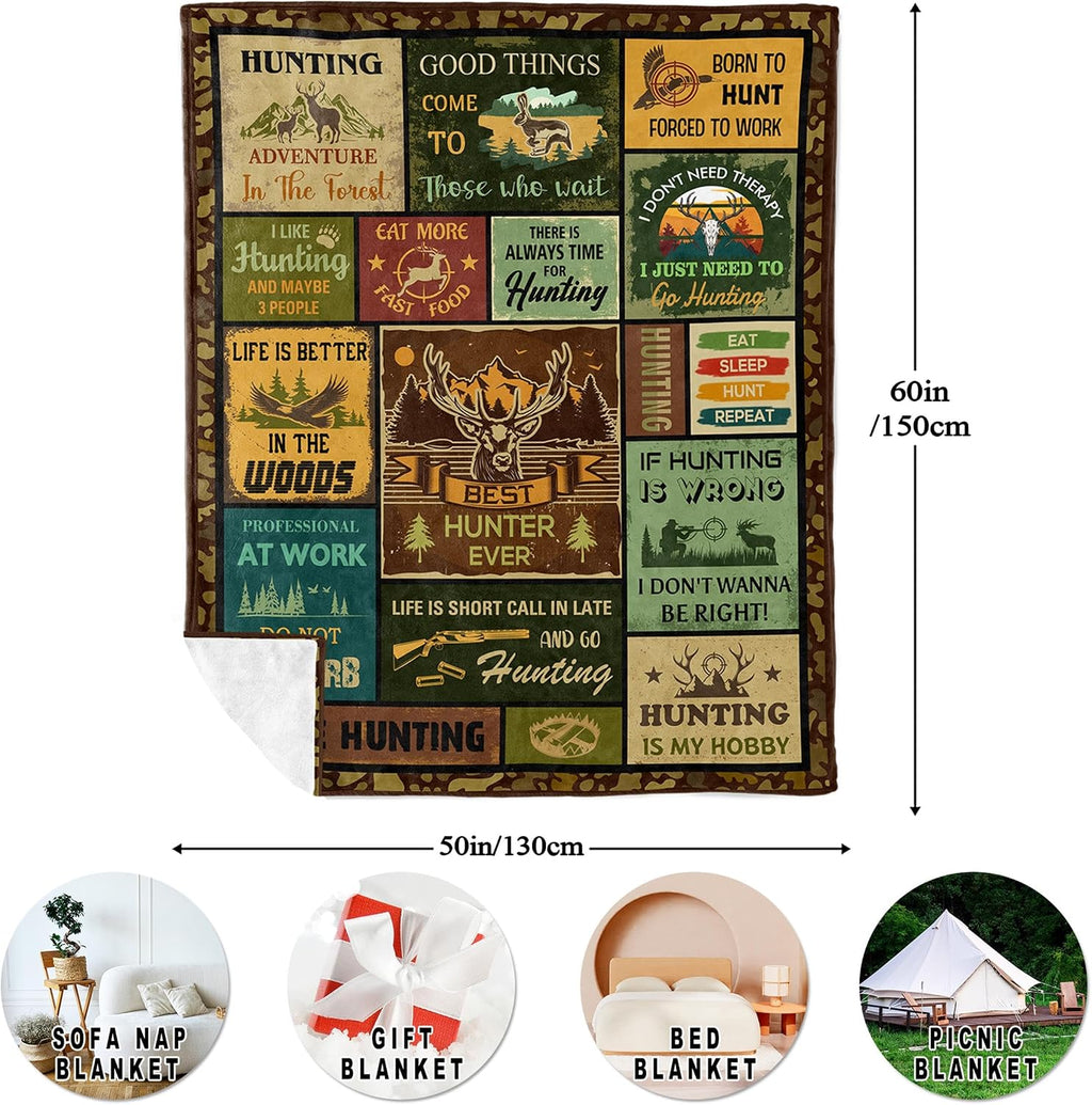 Hunting Gifts for Men, Hunting Gift Blanket 60"x50", Gifts for Hunters, Hunter Present for Dad/Gandpa, Hunting Decor
