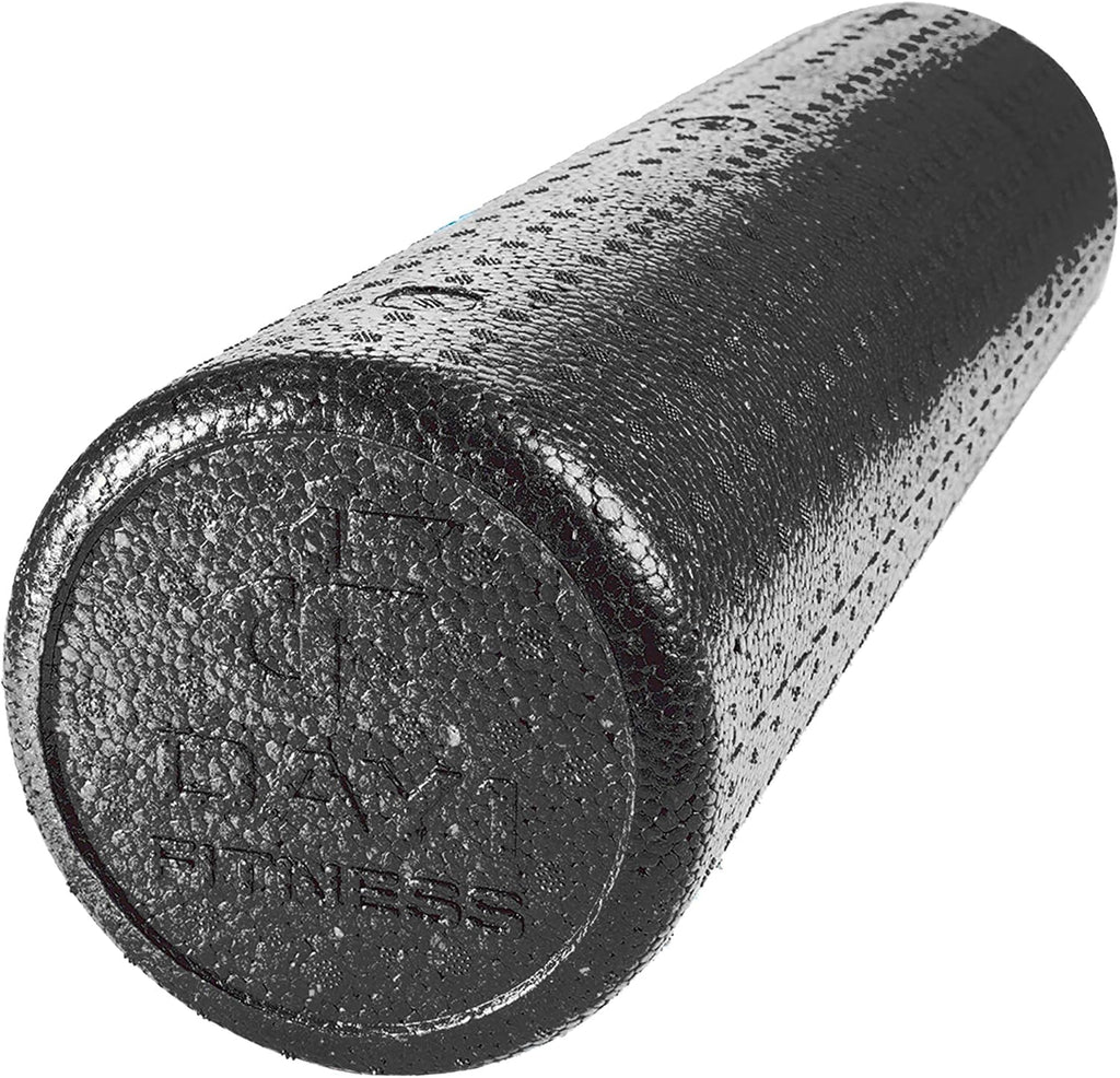 Day 1 Fitness High Density Muscle Foam Rollers - Sports Massage Rollers for Stretching, Physical Therapy, Deep Tissue, Myofascial Release - Ideal for Exercise and Pain Relief - Solid Black, 12"