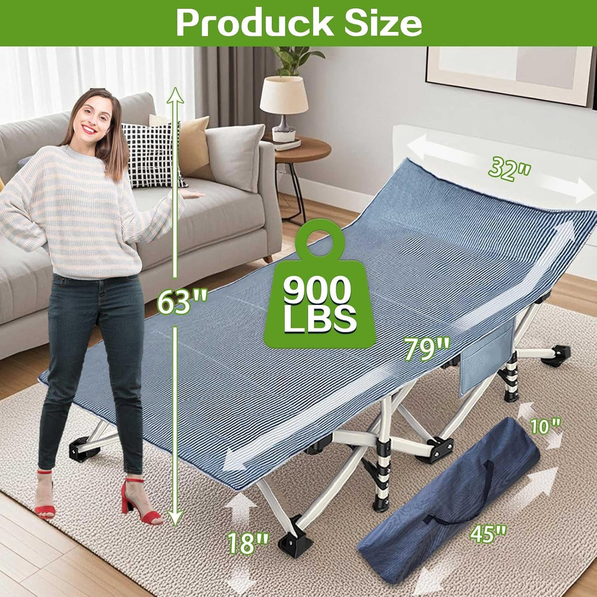 COLMERD 32In XXL Camping Cot, Cots for Sleeping with Comfortable Mattress
