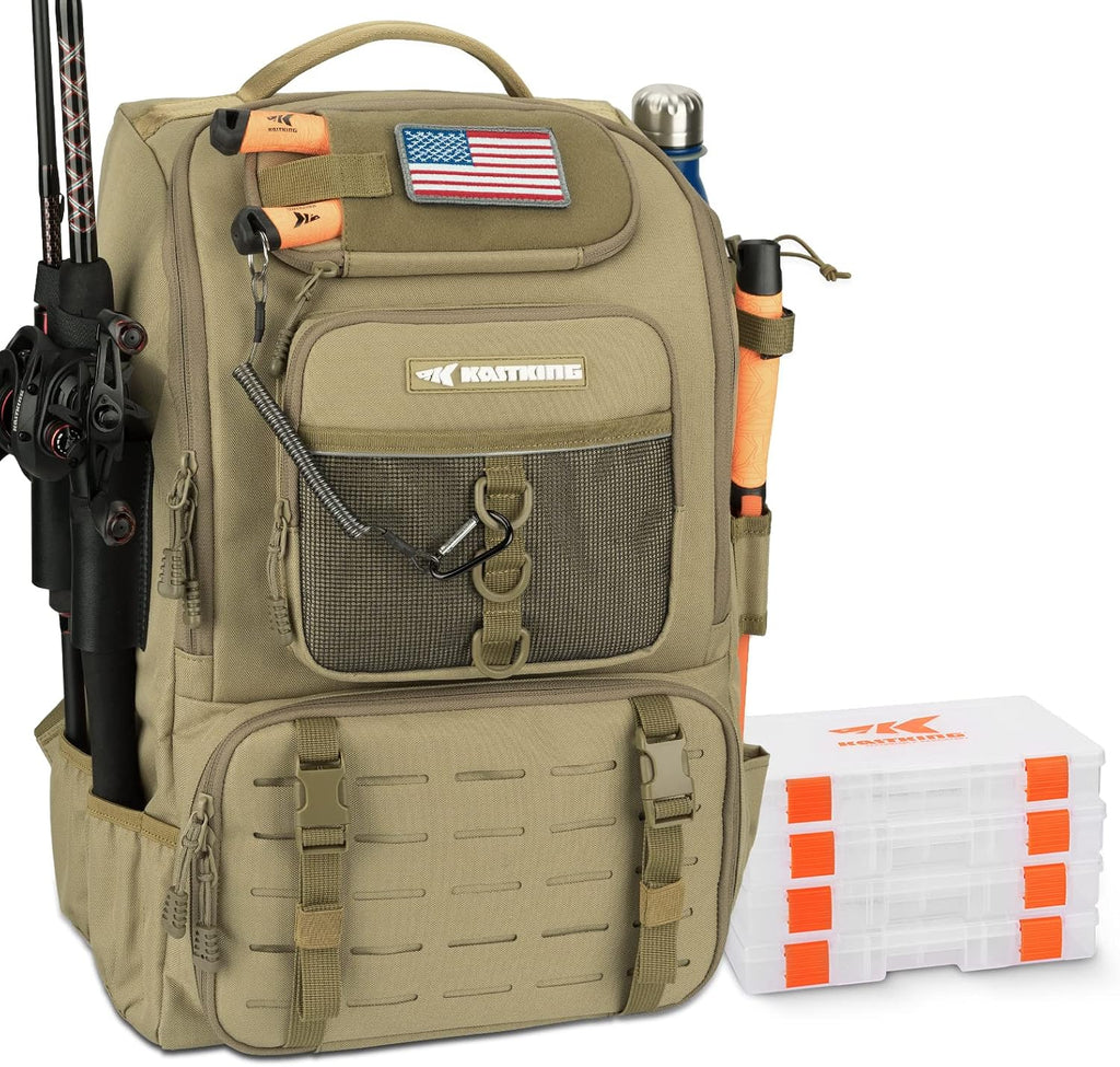 KastKing KarryAll Fishing Backpack with Rod Holder 4 Tackle Boxes, 40/26L