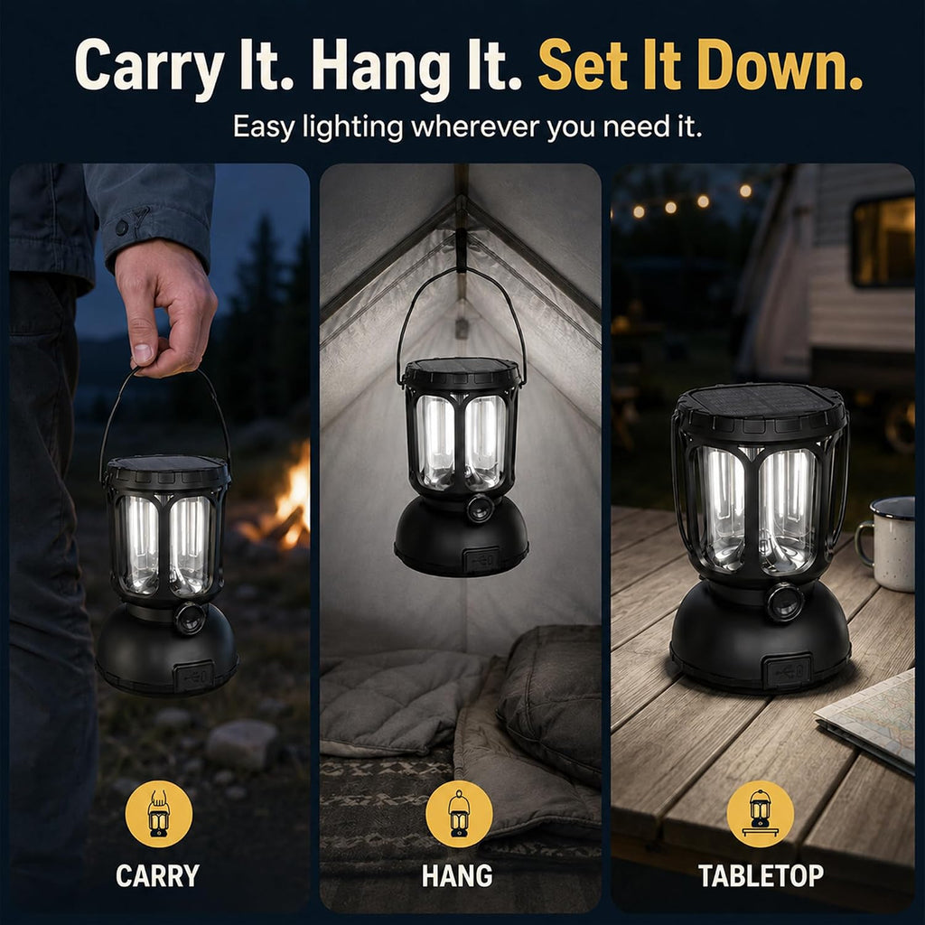 Raynic Camping Lanterns 2 Pack, USB-C & Solar Rechargeable, Long Last