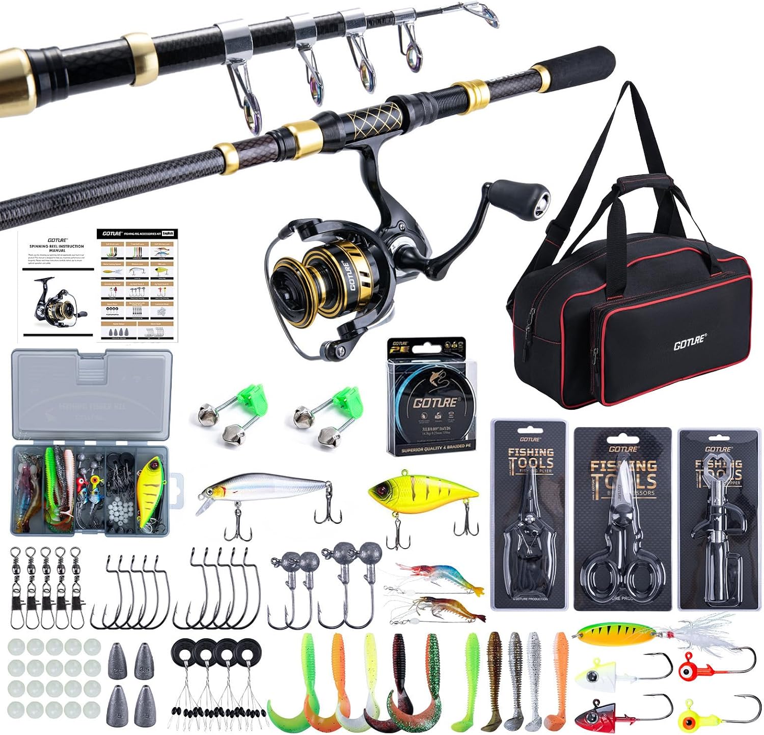 Goture Fishing Rod and Reel Combo with 900D Sling Bag/Handbag,1.8M-2.7M