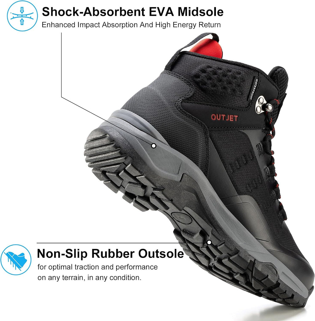 Men's Waterproof Hiking Boots Lightweight Leather Mid Ankle Outdoor Trail Trekking shoes