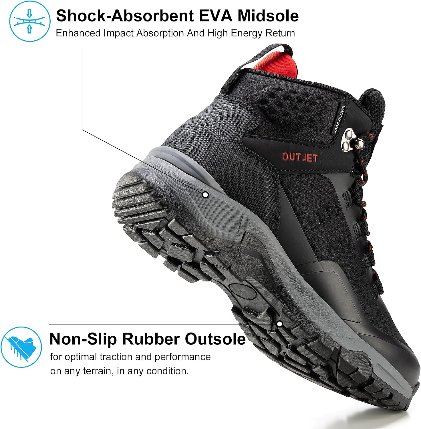 Men's Waterproof Hiking Boots Lightweight Leather Mid Ankle Outdoor Trail Trekking shoes