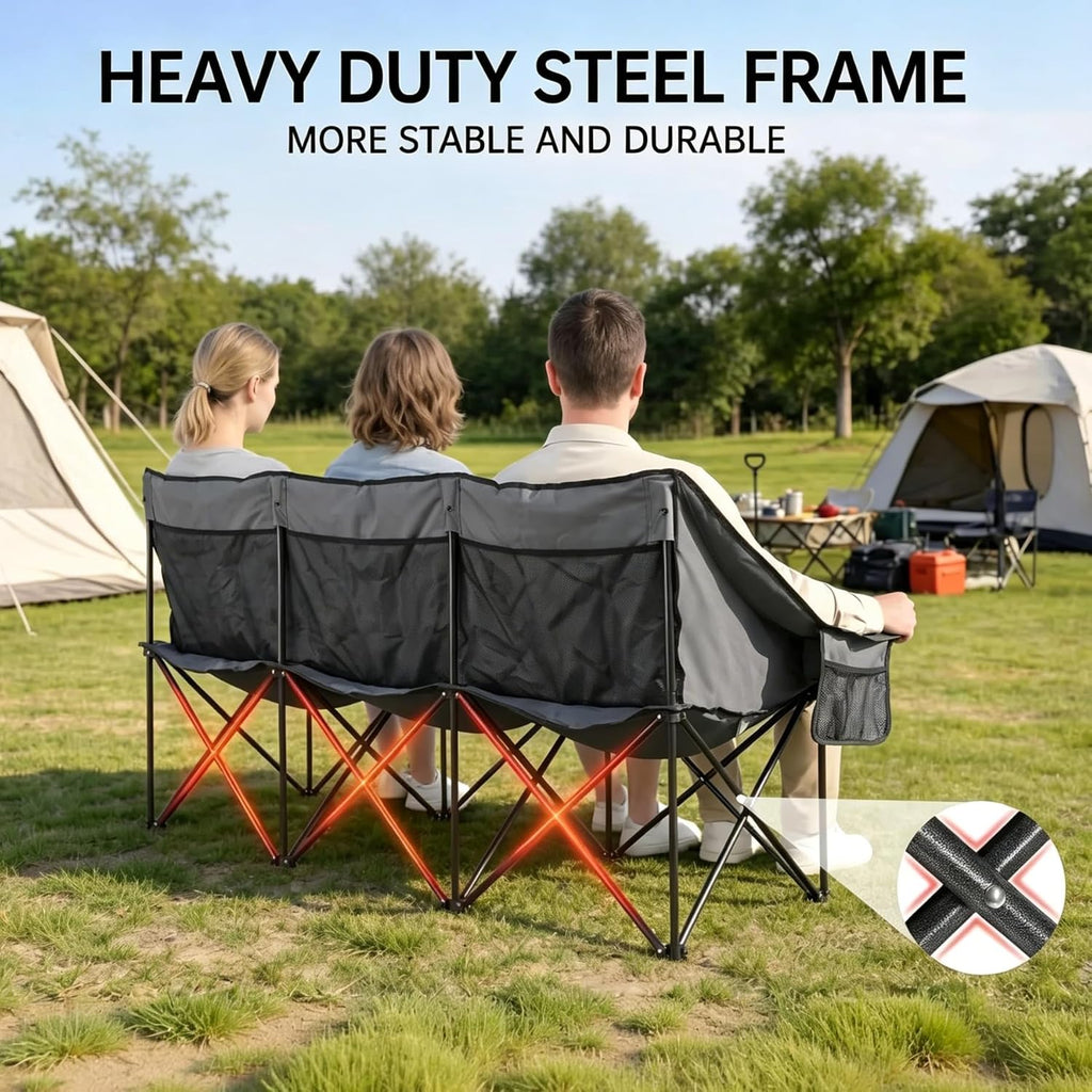 Oversized 3 Person Camping Chair Heavy Duty Double Camp Loveseat