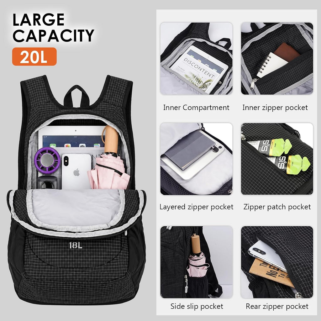 18L Packable Hiking Backpack Waterproof Lightweight Daypack for Women Men