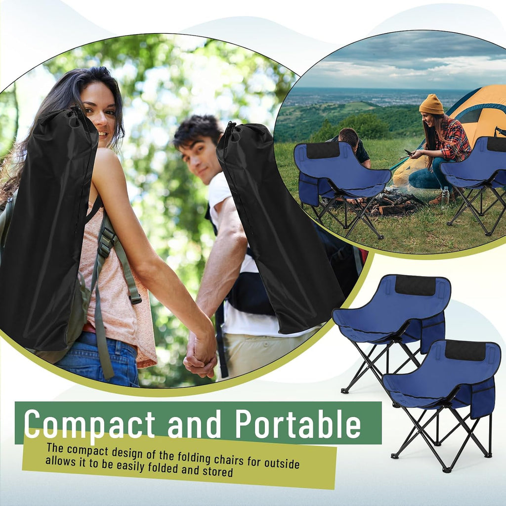 2 Pack Folding Camping Chairs Portable, Blue, Solid Color