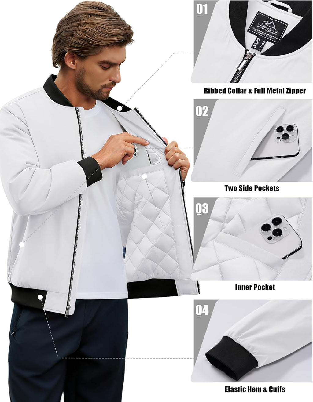 Cotrasen Men's Bomber Jacket Fall Winter Windbreaker Warm Quilted Coats