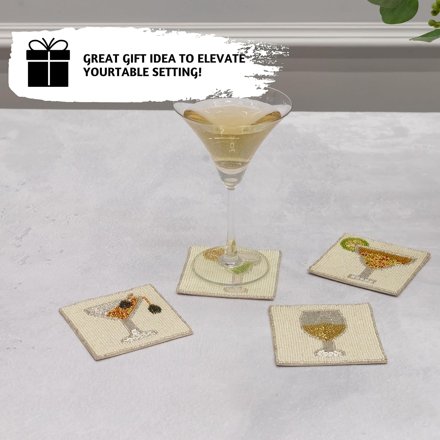 Folkulture Coasters Set of 4 for Drink, Coffee Bar Accessories, Table Décor