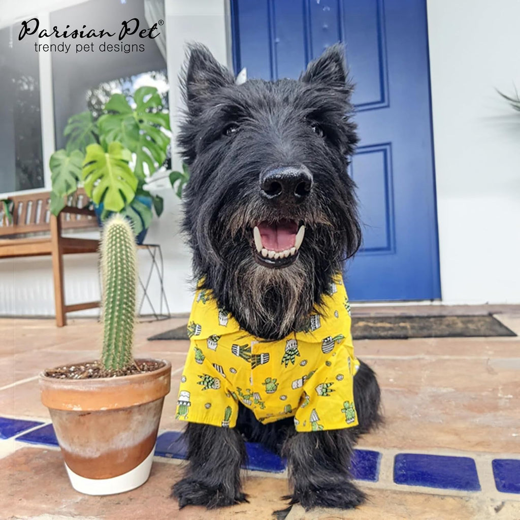 Parisian Pet Cactus Dog Shirt - Cotton Clothes for Medium Dogs - Stylish Tropical Yellow Dog Outfit - Lightweight and Soft Puppy Clothes - Trendy Tshirts for Dogs - Comfortable Summer Camp Pet Apparel