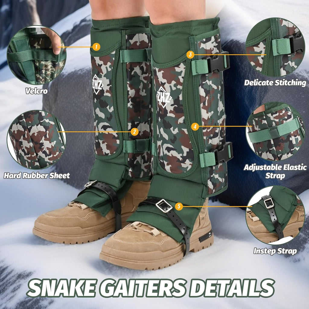 ZHZ Snake Gaiters, Durable Waterproof Snake Chaps for Lower Leg Protection, Adjustable Snake Guards for Men & Women, Ideal for Hiking, Camping & Farm Work